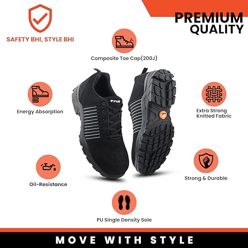 Image of FUEL Aqua Safety Shoes for Men with Excellent Grip, PU Single Density Sole, Light Weight Construction Shoes, Slip Resistance Lace-Up Industrial Composite Toe Cap Footwear (200 J)