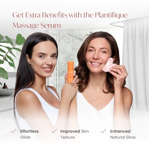 Image of PLANTIFIQUE Rose Quartz Gua Sha Tool - Anti-Aging Face Massager & Jawline Shaper for Skincare Routine - Facial Massage & Skin Care Gift