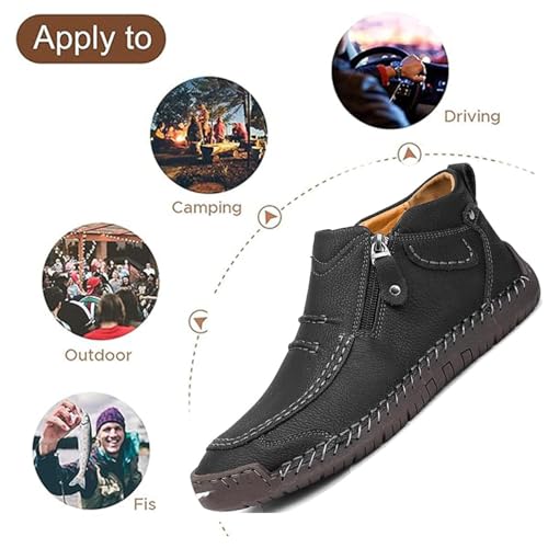 Men’s Slip-On Orthopedic Leather Boots,Men’s Handmade Premium Leather Slip-On Driving Boots,The First Young Shoes Men Side Zipper Orthopedic Shoes for Driving Hiking2