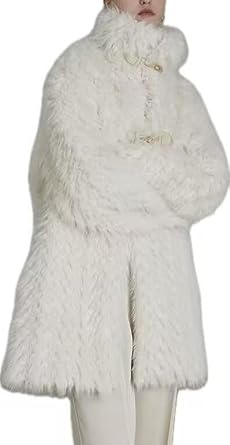 FURINFASHION GR-207 ملابس نسائية طويلة محبوكة دافئة لفصل الشتاء مع سترة قطيفة من فرو الثعلب الحقيقي ومعاطف فاخرة من الفرو أبيض ناعم as1، alpha، xx_l، عادي، عادي، أبيض