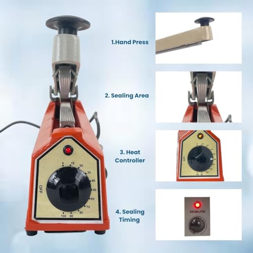 Image of 8 Inch Hot Bar Type Hand Sealer Machine for Silver & Laminated Pouches | Portable Manual Heat Sealing Tool for Plastic, Poly, PP & LDPE Bags | Pack of 1