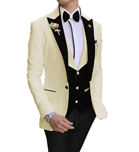 MoranX Tenue décontractée pour homme - Smoking - Coupe ajustée - 3 pièces - Velours - Revers - Blazer - Gilet - Pantalon - Pour mariage - - XXXL Cover