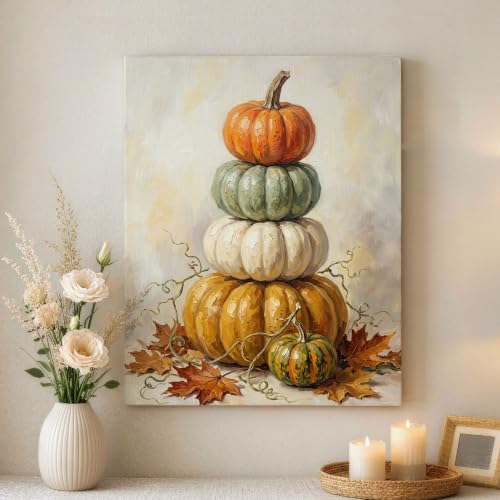 Cuadro de calabazas de otoño en lienzo para decoración de pared en sala o dormitorio