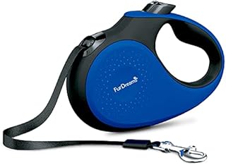 FurDreams Retractable Dog Lead  Heavy-Duty Extendable (5 Metre) Leash | Anti-Slip Handle with Lock Control | Strong Tangle-Free Nylon Tape & Collar Hook | Perfect for Puppy Training (Black, Medium)