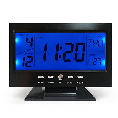 It Electronic Digital LED Voice Control Alarm Desk Clock Weather Monitor Calendar with Thermometer Back-Light Clocks (Multicolour)