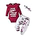 Planooar Babykleidung Set Baby Mädchen Kleidung Outfit Langarm Briefdruck Body Strampler + Hose + Stirnband (3-6 Monate) Rot