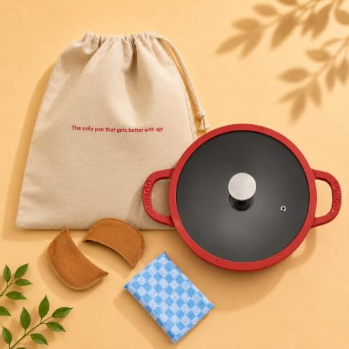 Image of Vinod Freya Cast Iron Deep Kadai with Glass Lid, 22 cm 1.9 L | TREON Technology Enamel Kadhai for Frying, Sabzi, & Cooking | No Seasoning Required | Induction & Gas Stove Compatible | 100% Non-Toxic
