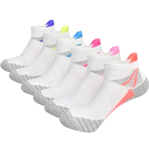 Image of Womens Ankle Socks Athletic Cushioned Sport Socks | Cotton Breathable Performance Tab Quarter Ankle Running Socks for Women 6 Pack