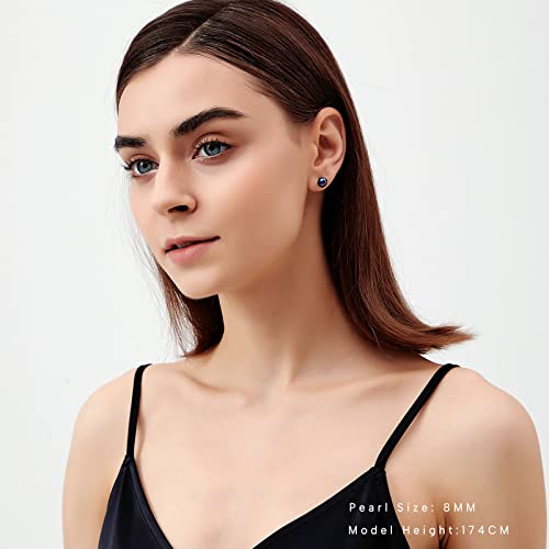 YAMI Black/Grey/White Pearl Earrings, Real Cultured Pearl, 925 Sterling Silver Stud Earrings Plated with 18K Gold, Classic & Elegant Jewelry Gifts for Women, Hypoallergenic Earrings for Sensitive Ears2