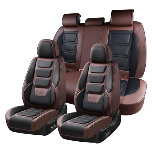 Image of Coverado Car Seat Covers Full Set, Seat Covers for Cars, Front Seat Covers and Back Seat Cover Waterproof Leather Automotive Seat Cover, Universal Car Interior Protectors Cushion for Most Cars