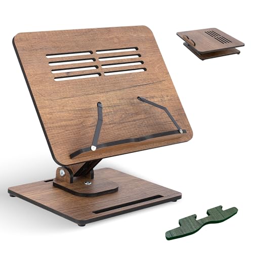 Vigo Wood Atril de Madera - Soporte para Libros y Portátil - Ajustable, Plegable, Accesorio para Lectura y Trabajo Cómodo