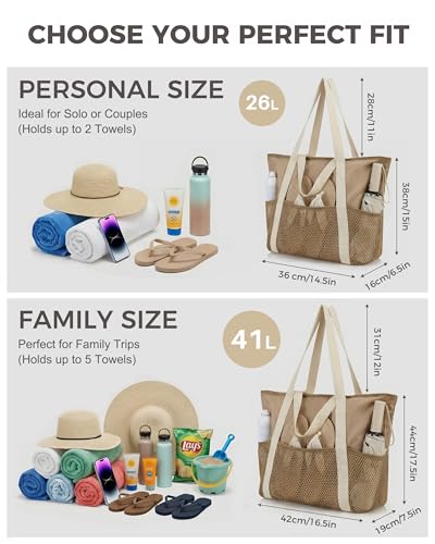 Image of HOMESPON Beach Bag Large Waterproof Sandproof Tote for Women with Zipper and Mesh Pockets