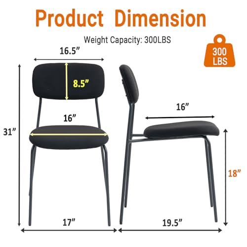 Image of Sidanli Stackable Waiting Room Chairs, Armless Upholstered Guest Chairs Set of 4 with Comfotable Cushion for Conference Reception Break Room Lobby, Black
