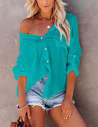 Image of Bsubseach Women Button Down Beach Shirt Long Sleeve Swimsuit Cover Up