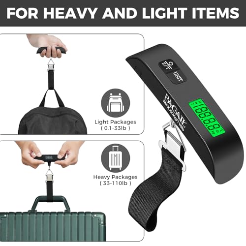 Image of BAGAIL Digital Luggage Scale, 110lbs Hanging Baggage Scale with Backlit LCD Display, Portable Suitcase Weighing Scale, Travel Luggage Weight Scale with Hook, Strong Straps for Travelers