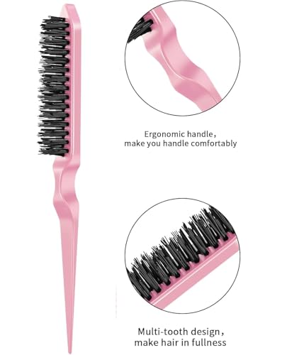 Image of Teasing Brushes, Hair Brush,Three Row Salon Bristle Brush, Rat Tail Comb Brish Hair Root Teasing Hair Brush