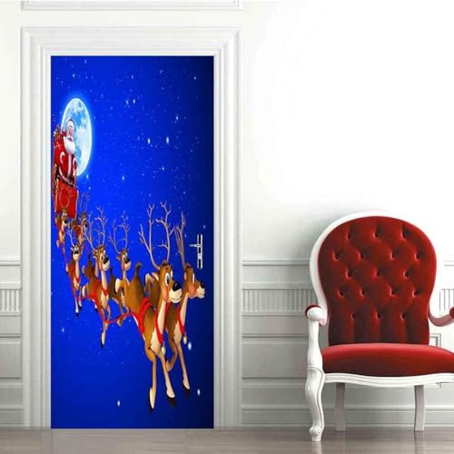 3D Cielo Nocturno Papá Noel Póster De Puerta, Pegatina Autoadhesiva Para Puerta, Papel Tapiz, Mural Artístico, Pegatina De Pared, Foto 90 X 200 Cm Para Sala De Estar, Dormitorio, Baño, Coci -3I6W+H4W0