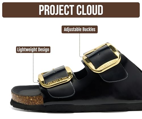 Image of Project Cloud 100% Genuine Leather Footbed Sandals for Women 2026 Comfortable Beach Essentials Womens Sandals Memory Foam Vacation Essentials Slides for Women Footwear (Santorini)
