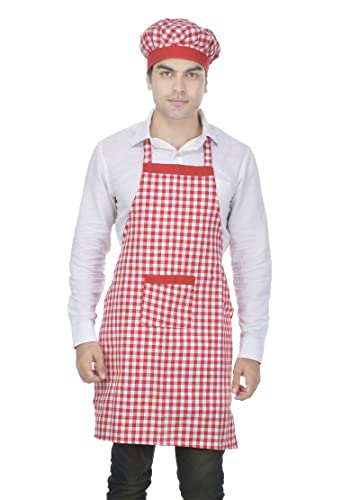 Image of Switchon Checkered Cotton Kitchen Cooking Apron with Chef Hat - Pack of 2 | Multi-Purpose Chef & Waiter Apron for Men & Women | Home, Hotels, Restaurants & Cafes | Proudly Made in India
