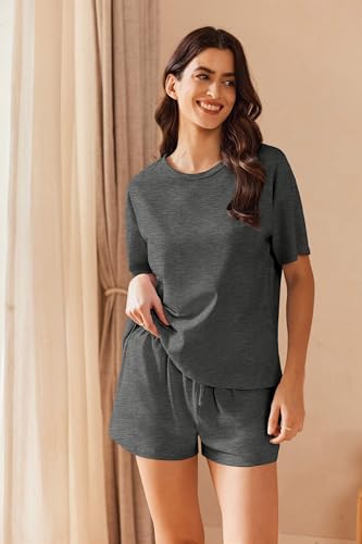 Image of Ekouaer Cotton Pajamas Set for Womens Soft Short Sleeve Lounge Set Shorts Sleepwear Set 2 Piece Pjs Sets