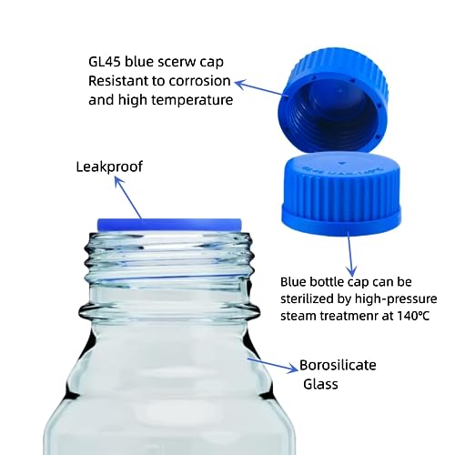 Qoaezk 500Ml Reagent Media Bottle, Graduated Glass Round Media Storage Bottle With Blue Gl45 Screw Cap thumb #2