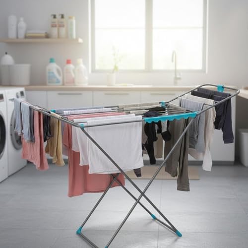 Casabella Foldable Clothes Airer Heavy-Duty 18M Drying Rack with Wings Large Iron Laundry Rack for Indoor & Outdoor Use Space Saving Clothes Horse