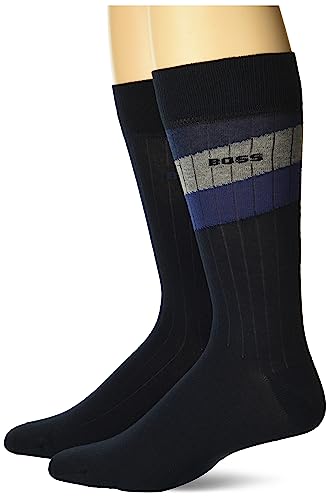 BOSS Men's Solid Color and Block Stripe 2 Pack Ribbed Socks