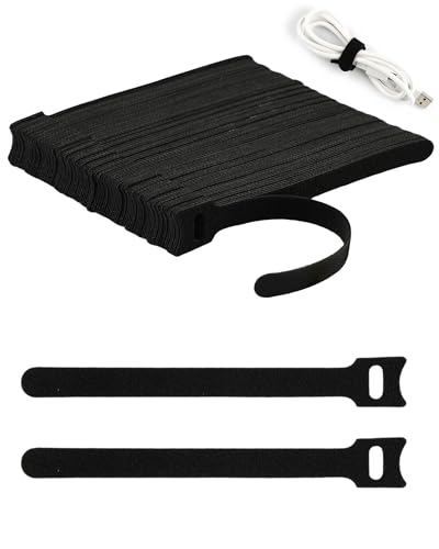 Acual 100 Pcs Reusable Cable Ties Black Adjustable Reusable Cable Straps WithHook and Loop Ties for PC TV Desktop Cable Management Organising HDMI USB Electronics Headphones