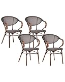 Gartenstuhl 4er Set bespannt grau Aluminiumgestell dunkle Holzoptik Caspri II