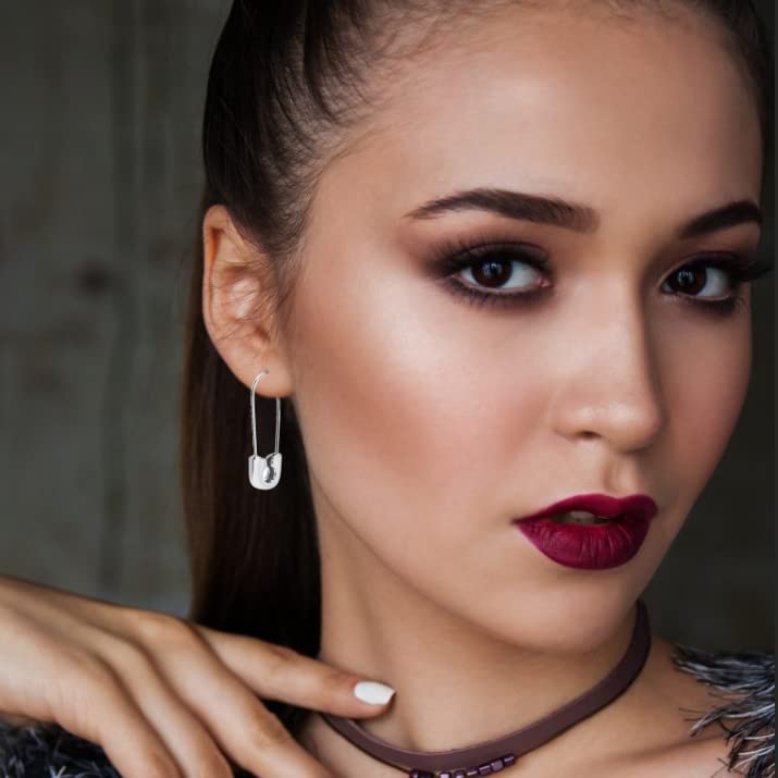 Ldurian Safety Pin Earrings for Women, 18K Gold-Plated Silver Hoop Punk Ear ring, Paperclip Dangle Hypoallergenic Paper Clip Earring2