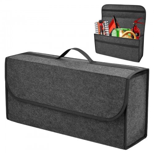 Ehuihuan Organisateur de Coffre de Voiture Pliable, Sac de Rangement de Coffre en Feutre Doux, Car Trunk Storage Box, 50x17x24 cm, Sac de Rangement Accessoires de Voiture avec Manipuler, Gris
