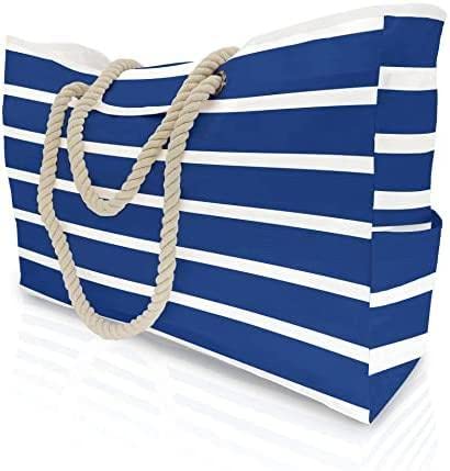 LetsDressUp Bolsa de playa grande para mujer, bolsa de verano, diseño de rayas de color de costura simple para vacaciones y viajes con mango de cuerda de algodón Cover