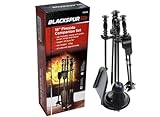 Blackspur FS308 16" Fireside Companion Set - 5 Piece Cast Iron Kit - Fireplace Tool Accessories - Black