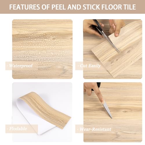 Peel and Stick Floor Tile, 10-Pack 15 Sq.Ft, Peel and Stick Flooring Waterproof and Easy to Clean, Natural Wood Grain Look Vinyl Flooring, Self Adhesive and Removable for Bathroom Kitchen - Thumbnail 3