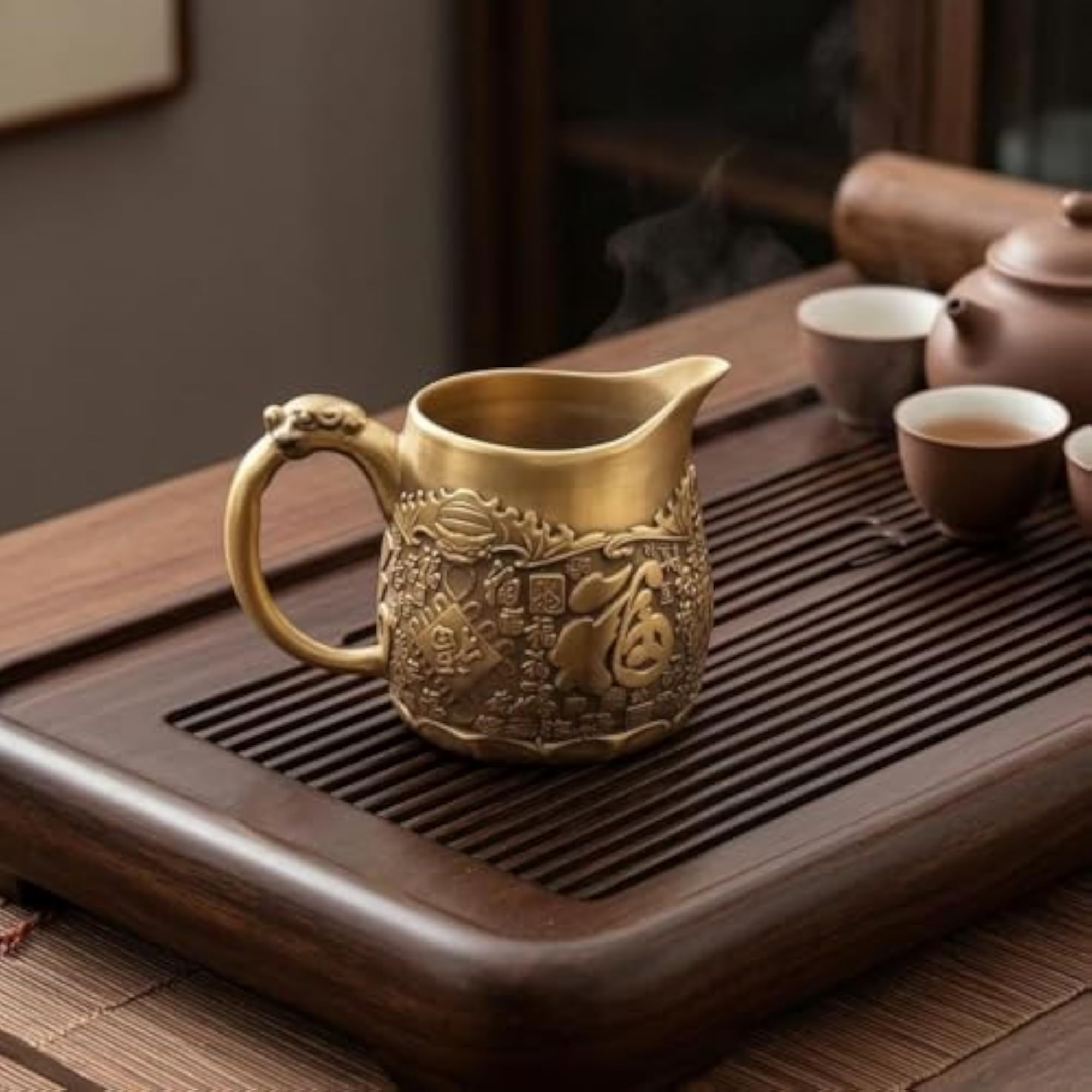 Antique-Gold Tea Fairness Cup, Raised Metal Design