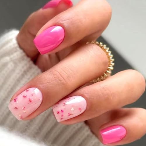 24個の爪の短い四角いプレスアクリル人工ネイルファッションの女性のためのフラワーデザインの光沢のある仕上げ爪