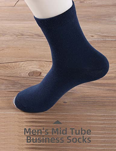 [Pack Of 5 Pairs] Waikas Men's Mid Calf Socks, Stretch Cotton Socks For Man, Common Size, Black/White/Grey/Dark Grey/Navy Blue each color 1 pcs, 5pcs Packing2