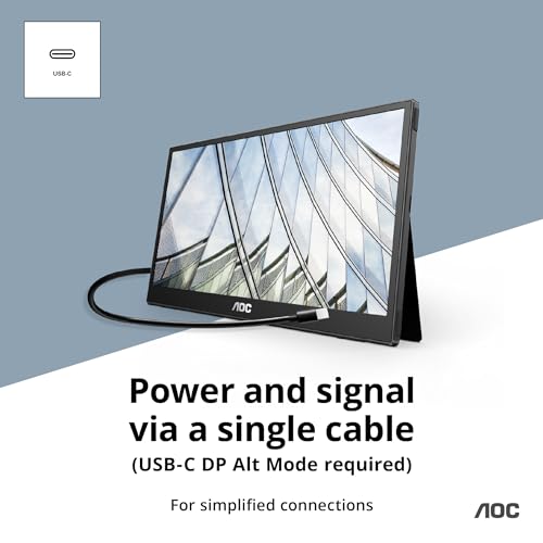 Image of AOC 16T3EA 16'' Class USB-C Ultra-Slim Portable Monitor with IPS Panel, Full HD 1920x1080 Resolution, Built-in kickstands for Portrait /Landscape View, PC /MacBook, VESA Mount, Carrying Bag Included