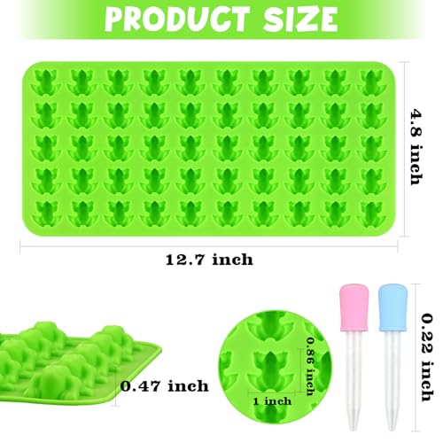 Image of Sakolla Mini Frog Candy Molds, 100 Cavities Silicone Molds for Chocolate, Gummy, and Mints, Set of 2 with 2 Droppers (Green)