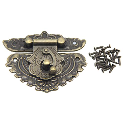 Image of 4Pcs Latch Hasp Antique Brass Decorative Hasp Jewelry Wooden Box Hasp Latch Lock with Screws for Drawer Cabinet Jewelry Wooden Case Box Antique Bronze Lock, 68x59mm