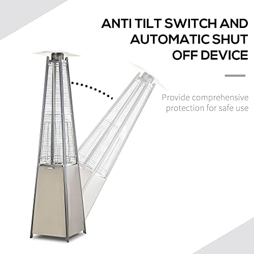 Outsunny 10.5KW Propane Patio Heater Freestanding Pyramid Gas Outdoor Tower Heater Warmer with Wheels, Rain Cover, Regulator and Hose - Silver