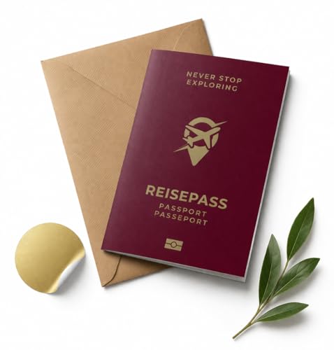 KOKO&LORA Reisegutschein - Reisepass mit Rubbelaufkleber - zum Beschriften als Urlaubsgutschein inkl. Kuvert - Reise Geschenkverpackung