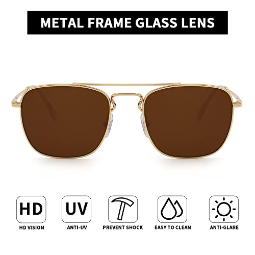 Image of JIM HALO Retro Square Aviator Sunglasses Premium Glass Lens Flat Metal Eyewear Men Women