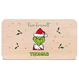 GRAVURZEILE - Bedrucktes Frühstücksbrettchen aus Holz - Grinch Mann - Personalisiert mit Namen...