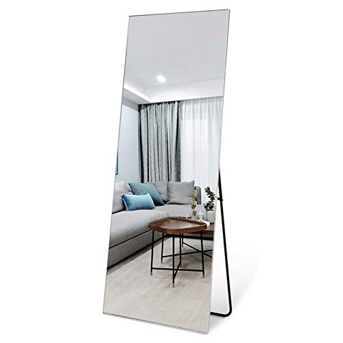 Leafmirror Floor Full Length Mirror Standing Full Body Dressing Mirrors with Stand Hanging Wall Mounted Large Rectangle Metal Frame Leaning Bedroom Living Room Décor 65 x 22 in (Silver)