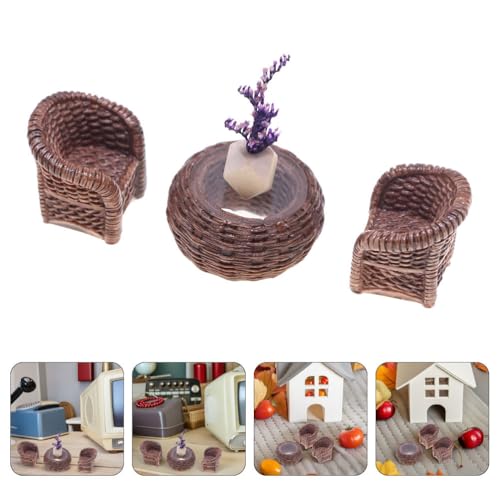 DOITOOL Miniature Table and Chairs Set: 1:12 Scale Miniature Dollhouse Accessories Mini Rattan Table and Chairs Dollhouse Furniture for Fairy Garden Micro Landscape Decoration by DOITOOL - Image 6