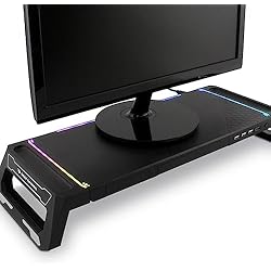 Cajones Dg DeepGaming SN06 Soporte de Monitor para Escritorio Gaming con Cajón de Almacenamiento, Soporte para Móvil, 10 modos de Ilulimación RGB y Hub USB de 3 Puertos (1 x USB3.0 + 2 x USB2.0). Negro