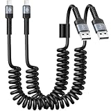 CHAFON Coiled iPhone Charger Cord for Car Retractable Fast Charging Cable Compatible with iPhone 15/14/13/12/11 Pro Max/XS MAX/XR/XS/X/8/7/Plus/6S/Plus/iPad/CarPlay-3FT/2PACK