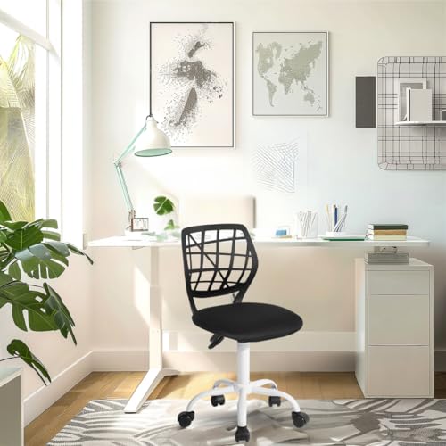 FurnitureR Kompakter Klassenstuhl, ergonomischer Sitz für Schule, Rückenlehne aus atmungsaktivem Netzgewebe in Schwarz, höhenverstellbar, Zeichenzimmerstuhl für Kinder, leicht zu bewegen 360 °