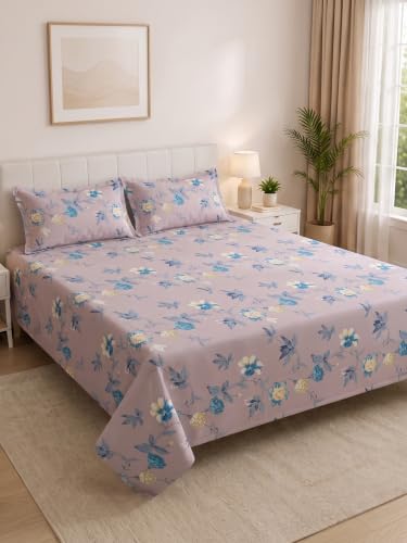 Image of Mafatlal 130 GSM Pearl Double Size Bedsheet with 2 Pillow Covers | 90 x 100 Inches | Soft Microfiber Fabric | Lightweight, Quick Dry, Color Lock, Smooth Finish for Everyday Comfort | Lavender Floral